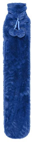 Extra Long Slim Hot Water Bottle Faux Fur Cover Thermotherapy Pain Relief 72cm Classic Blue