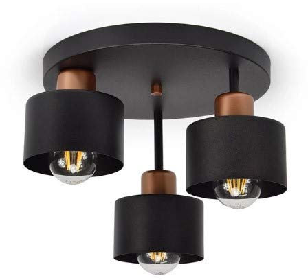Deckenlampe Schwarz Kupfer Vintage Retro Design Skandi Deckenleuchte 3 flammig E27 Lampe für Wohnzimmer Schlafzimmer Esszimmer 382-E3 (Schwarz-Kupfer)
