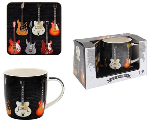 The Leonardo Collection Guitar Mug and Coaster for Home & Kitchen | Newly Designed Mugs for Tea & Coffee | Lovely Cup for Mens Gifts & Birthday Gifts for Women