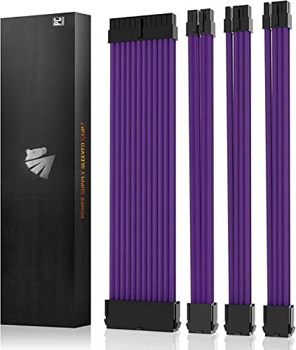 AsiaHorse 16AWG Prolunga Cavo PSU, Alimentatore Cavi per GPU/CPU, Cavi Alimentatore Computer con Pettini, Cable Management PC 24 Pin/(6+2) Pin/(4+4) Pin, 30 cm Cavo Di Estensione, Viola