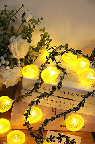 Riaxuebiy Simulation Zitrone Lichterkette Frucht Zitrone Scheibe Grün Blätter Lichterketten Girlande Zitrone Fee Nachtlichter Kranz Hängelampe Batterie Angetrieben (6m/40LED, Zitrone)