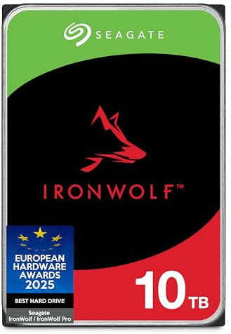 Seagate IronWolf, 10 TB,Hard Disk SATA da 6 GBit/s, HDD, CMR 3,5 7.200 RPM, Cache da 256 MB per NAS con Sistema RAID, 3 anni Rescue Services (ST10000VNZ00), Amazon Exclsusivo