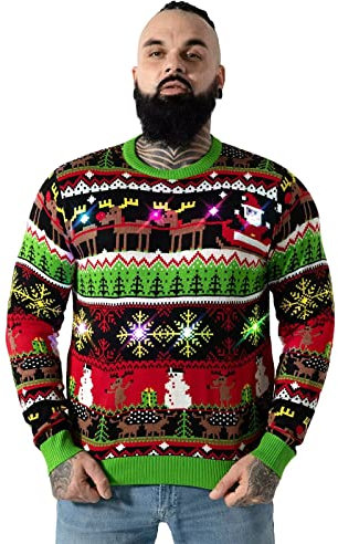 U LOOK UGLY TODAY Hässlicher Weihnachtspullover, Unisex Lustiger Chunky Fair Isle Gestrickter Festlicher Pullover für Party Drive My Sleigh Tonight XXL