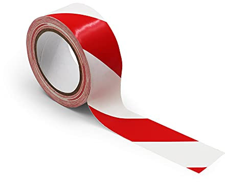 Nastro adesivo per marcatura del pavimento, larghezza 50 mm, per marcare, per segnaletica di sicurezza, per contrassegnare (6 rotoli, rosso-bianco)