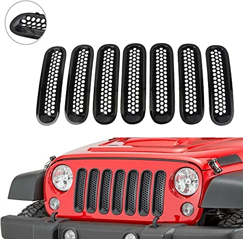 JUEDIMA Inserti per griglia anteriore in rete nera per Jeep JK Wrangler JK JKU Unlimited Rubicon Sahara 2007-2015