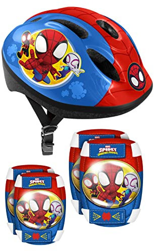 STAMP Boys Helmet + Elbow & Knee Pads Spidey, Blue/RED, S