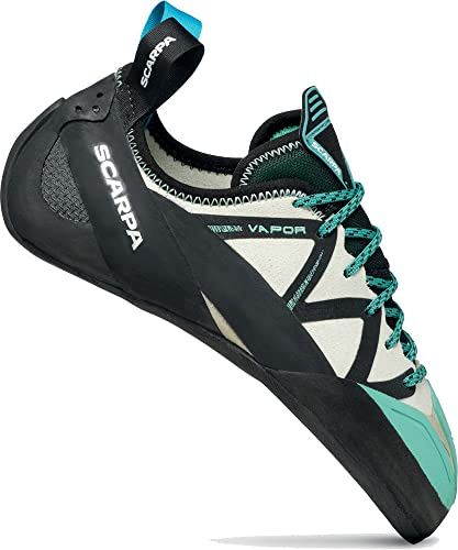 SCARPA Women's Vapor Lace Rock Climbing Shoes for Sport Climbing and Bouldering - Low-Volume, Women's Specific Fit - Dust Gray/Aqua - 8-8.5 Women