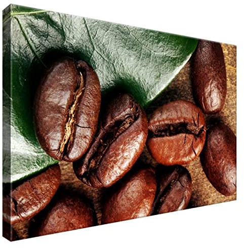 Estika Leinwand bilder - Geröstete Kaffeebohnen auf Holztisch - 60x40 cm, 1 teilige kunstdruck - Wandbilder wohnzimmer, schlafzimmer, Moderne wanddeko, Bild auf leinwand - Küche bilder - 2446A_1E