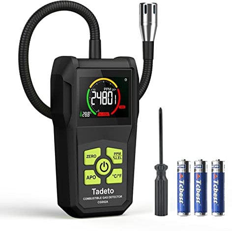 Erdgas Gasmelder, Gaslecksuchgerät,Tadeto Tragbarer Leckdetektor Brennbare Gase für Methan, Propan, Butan, Abwasser Gasleckdetektor mit Sprachwarnung Digital LCD Bildschirm Batterie