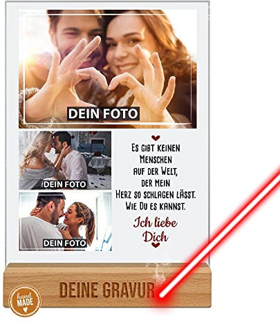 PR Print Royal Foto auf Acrylglas selbst gestalten - Hochwertiger Acrylaufsteller mit Fotocollage und Gravur im Holzsockel zum Geburtstag, Valentinstag, Jahrestag | Personalisiertes Partnergeschenk