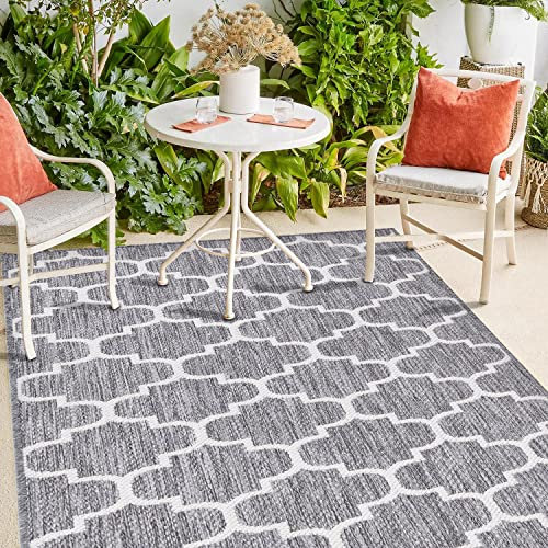 payé Outdoor Teppich Wetterfest - 280x380cm - Grau Weiß - Netz Raute - Teppiche für Terrasse Balkon Garten Indoor