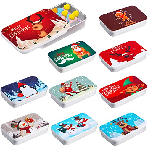 Peryiter 10 Pcs Christmas Empty Tins, 3 x 2 x 0.6, Cute Style