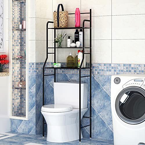 Estanteria sobre Inodoro Lavadora Ahorra Espacio Almacenamiento Cuarto,Estante Encima del 3 WC Aseo Mueble Visualización Organizador (157*55*26cm(Negro))
