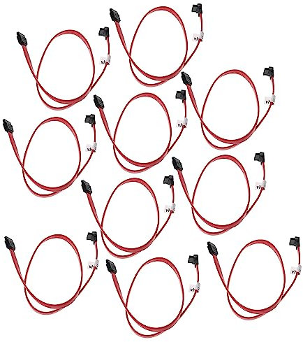 vhbw 10x cable SATA recto a ángulo de 90° para disco duro - Cable de conexión, 50 cm, negro/rojo