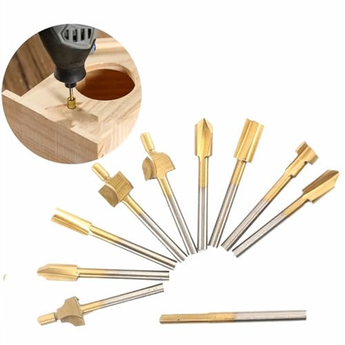 10 Piezas 1/8 vástago HSS Router, Router Bit Bit Set Titanium Coated Edge Trimming Cutter Bit Carpintería Fresado Grabado Ranurado Bits para Herramienta Rotativa