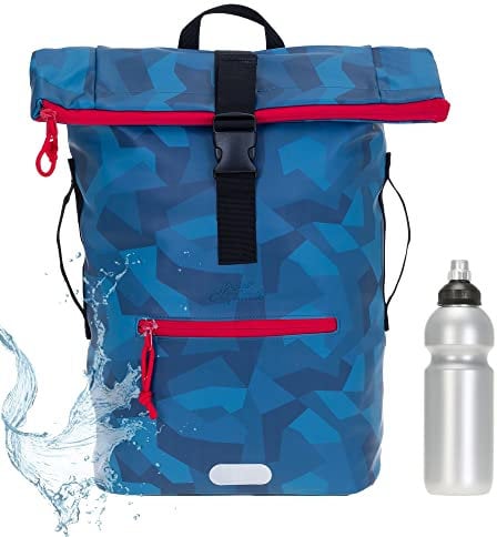 Elephant Rucksack Herren Plane Time Bag Kurierrucksack Roll-Top Fahrradrucksack Sport Fitness Damen 23 Liter A4 12821 + Flasche (12824 Cyber Camo Blau)