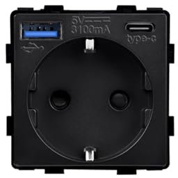 Luxus-Time Schuko Einbau Steckdose + USB 2-fach Typ A/C Netzteil MODUL Ladegerät 20W Mehrfachstecker UP Ladestecker schwarz MP010U-12