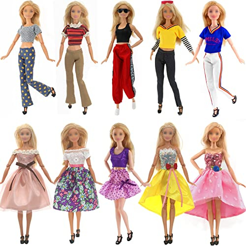 10 Stück Kleidung und Zubehör für 11,5 Zoll Puppen, 5 Freizeitbekleidung Kleidung ( Tops, Hosen ) 5 Kleider für 11,5 Zoll Mädchen Puppen Mädchen