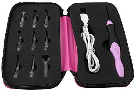 Beleuchtete Häkelnadel, 9-in-1-USB-wiederaufladbare LED-Häkelnadel-Set Mit Leuchtender Webart Und Rosa Etui Zum Häkeln Und Stricken