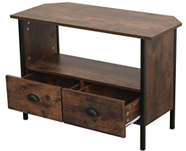 ALPHA Industrial Style Corner TV Unit with 2 Drawers and Shelf TV Storage Unit for Small Space TV Stand Cabinet for Living Room Wooden and Metal