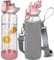 Seekua 0.8l Sport Gourde Verre avec Paille & Heure de Motivation 800ml Bouteille d'eau Verre Réutilisable sans BPA avec Marqueur de Temps