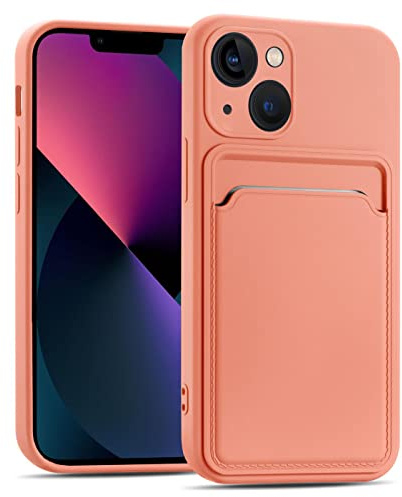 CoolGadget Handyhülle mit Kartenfach für iPhone 14 Rosa | Silikon Case mit Kartenhalter auf der Rückseite, stoßfest, erhöhter Kameraschutz, dünn