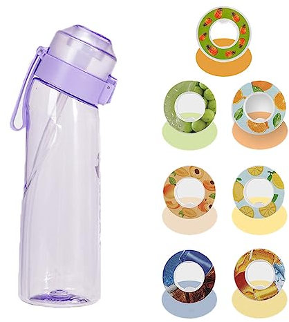 LUSQI Wasserflasche mit 7 verschiedenen Arten von Kreis Geschmack Pods, 650ML/22Oz Obst Duft Wasserflasche, Duft Wasser Cup, Sport Wasser Cup geeignet für Outdoor-Sport (lila+7 Aromaschoten)