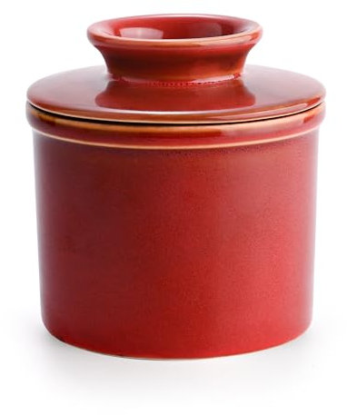 KILNGPT - Butterbehälter, Keramik-Butterdose für streichbare Butter, Reaktive Glasur-Kollektion – klassisches Rot