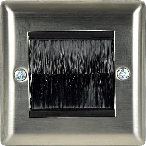 fiXte Single Gang Brushed Steel Wallplate UK Type Cable Tidy Wall Outlet Black Brushes (2)