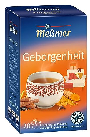 Meßmer GEBORGENHEIT | Kurkuma und Zimt-Ingwer-Aroma | 20 Teebeutel | Vegan | Glutenfrei | Laktosefrei