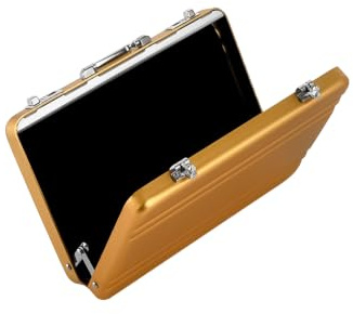 Porte-cartes de visite fin multicolore en aluminium pour homme et femme, étui professionnel en métal et mini valise, doré, 9.6 cm x 6.5 cm x 1.6 cm, Minimaliste