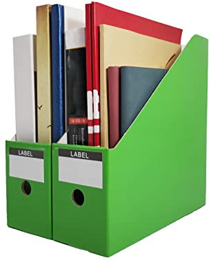 Limitliho Lot de 2 porte-revues en carton vert – Porte-revues pour bureau, bacs à livres robustes pour salle de classe, organiseur de dossiers verticaux, 27,9 x 26,4 x 8,9 cm (H x L x l)