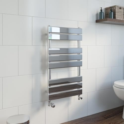 DuraTherm® 800 x 450mm Flat Panel Heated Towel Rail Radiator Modern Central Heating Bathroom Warmer Wall Mounted Ladder Rad, Polished Chrome