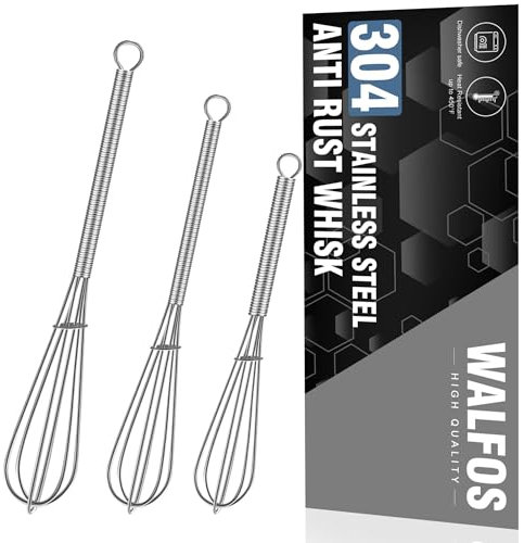 Walfos Mini-Schneebesen, 304 rostfreier kleiner Schneebesen, stabiler Edelstahldraht, winziger Schneebesen, 15,2 cm + 17,8 cm + 20,3 cm, ideal zum Mischen einzelner Eier, Marmelade, Gewürze und