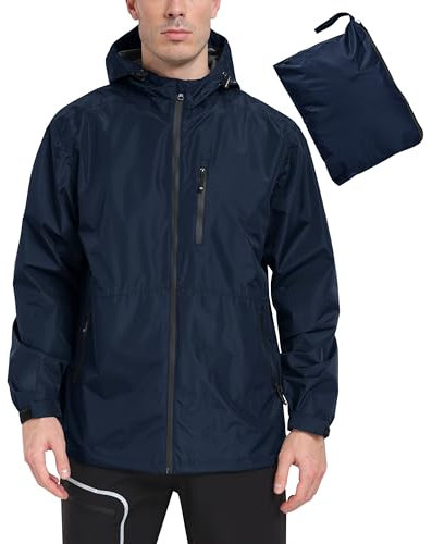 MoFiz Homme Vestes Imperméables Veste de pluie Pliable Légère Vêtements Imperméable Coupe-vent for Cyclisme Plein air Voyage Randonnée Course à pied Bleu marine Taille EU 4XL