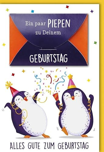 Verlag Dominique Geburtstagskarte Glückwunschkarte Geburtstag mit lustigen Pinguinen und Konfetti Text Ein paar Piepen zu Deinem Geburtstag farbenfrohes Design für Kinder und Erwachsene mit Umschlag