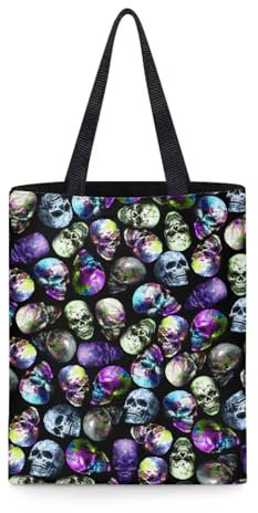 Belidome Wiederverwendbare Einkaufstasche mit Tasche für Damen und Mädchen mit Krankenschwester-Design, Buntes Totenkopf-Aufdruck, Einheitsgröße