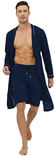 Men's Bathrobe Lightweight and Short | Men's Dressing Gown Sexy Dressing Gown Satin Kimono Robe Lightweight Sleepwear Men Thin Summer Sauna Gown Long Sleeve Pyjamas Satin Nightdress House Coat, blue,