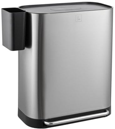 SVITA MLT2X30 - Poubelle à pédale - 2 x 30 l - 60 l - Avec 2 compartiments avec compartiment supplémentaire - Autonome avec couvercle - Seau intérieur pour cuisine - Argenté