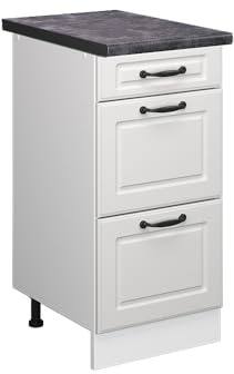 Vicco Meuble Cuisine R-Line, Blanc Campagne/Blanc, 40 cm avec tiroirs, PT Anthracite
