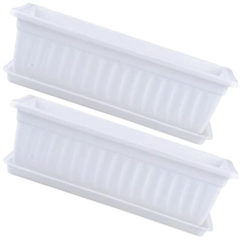 Toddmomy Flower Window Box, 2pcs Window Box Planter Plastic Vegetable Flower Planters Boxes Rectangular Long Pots with Trays Plant Pot for Windowsill, Flowers White