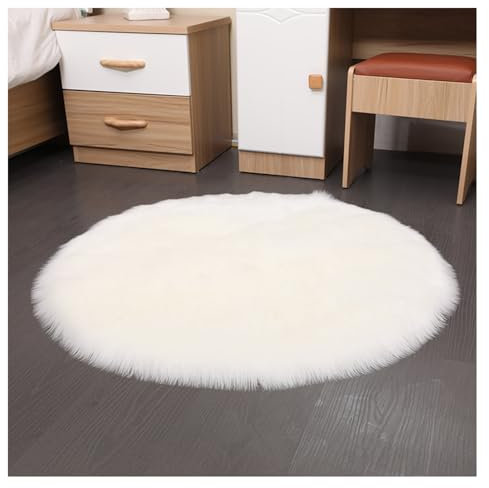 SMTCM Faux Lammfell Schaffell Runder Teppich 60 * 60cm Weiß Flauschig Kunstfell Teppich Longhair Fell Weiche Nachahmung Wolle Bettvorleger Sofa Matte Rutschfester Waschbarer Plüsch Fußmatte Heim Deko