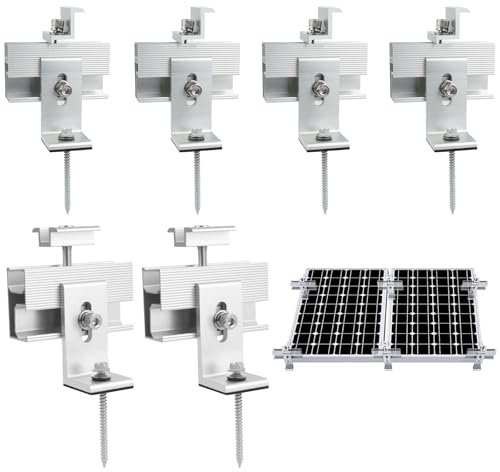Solarmodul Halterung Kit, 6 Stück Alu Solarpanel Halterung für 2 Solarmodule, Mini Montageschiene, Z Halterunge und 2 Mittelklemme zur Montage von Flachdächern, Schrägdächern, Dachgestellen 4 (30mm)