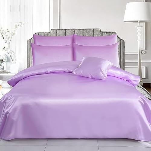JHON CANYON Satin Bedding Set 6 Piece silk bedding with Deep Fitted Sheet Reversible silk Duvet Cover & 4 Pillowcases for Single, Double, King and Super King Size Bedding. (LILAC, Double)