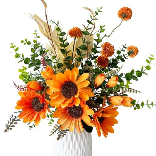 ROLLWAY Girasoli artificiali, decorazione per autunno, bouquet di fiori artificiali, decorazione autunnale, bouquet di fiori artificiali, bouquet di fiori di seta, per decorazione da tavolo