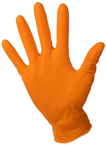 Cofan Caja de 100 guantes de nitrilo con textura diamantada | Talla: S, M, L y XL | Color: Naranja | Uso: fábricas, industrias, agricultura, etc. (Naranja, Talla S)