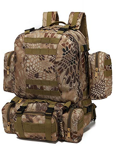 TQVLNMCR Herren Campingtasche Oxford Tuch Outdoor Rucksack Camouflage Wandertasche Große Taktische Tasche for Bergsteigen Canvas Rucksack Herren(Pythons Varve)
