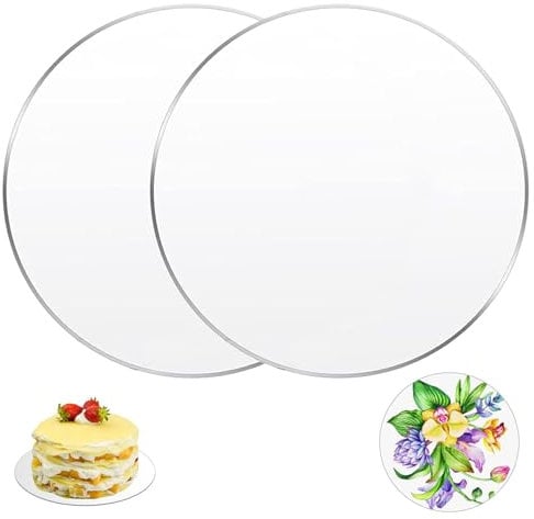 EVDZNA 2 Pieces Acrylic Cake Discs, Round Acrylic Cake Base Plate, 2mm Transparent Acrylic Plate, with Protective Film for Cake Baking DIY Dessert and Crafting (25cm, Transparent)