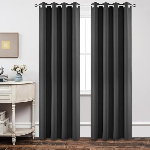 Joydeco Verdunkelungsvorhänge Dunkelgrau mit Ösen 2er Set H 240 x B 140 cm, Vorhänge Blickdichte 240 cm Lang für Wohnzimmer Schlafzimmer