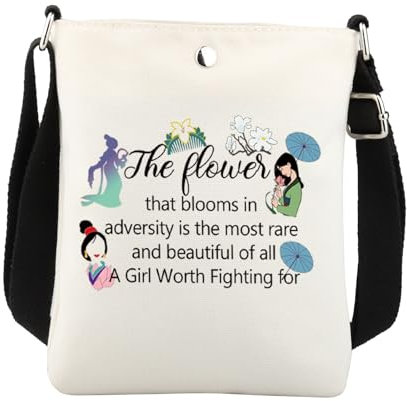 Mulans Geschenke für Frauen Mulans Prinzessin Crossbody Tasche Mulans Flower Fan Geschenke Mulans Movie Gifts Inspired a Worth Fighting For, weiß, 8.26*5.9 inches